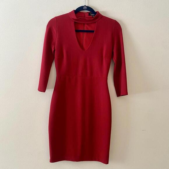 LULUS red 3/4 sleeve cut out formal knee length dress - Picture 2 of 5